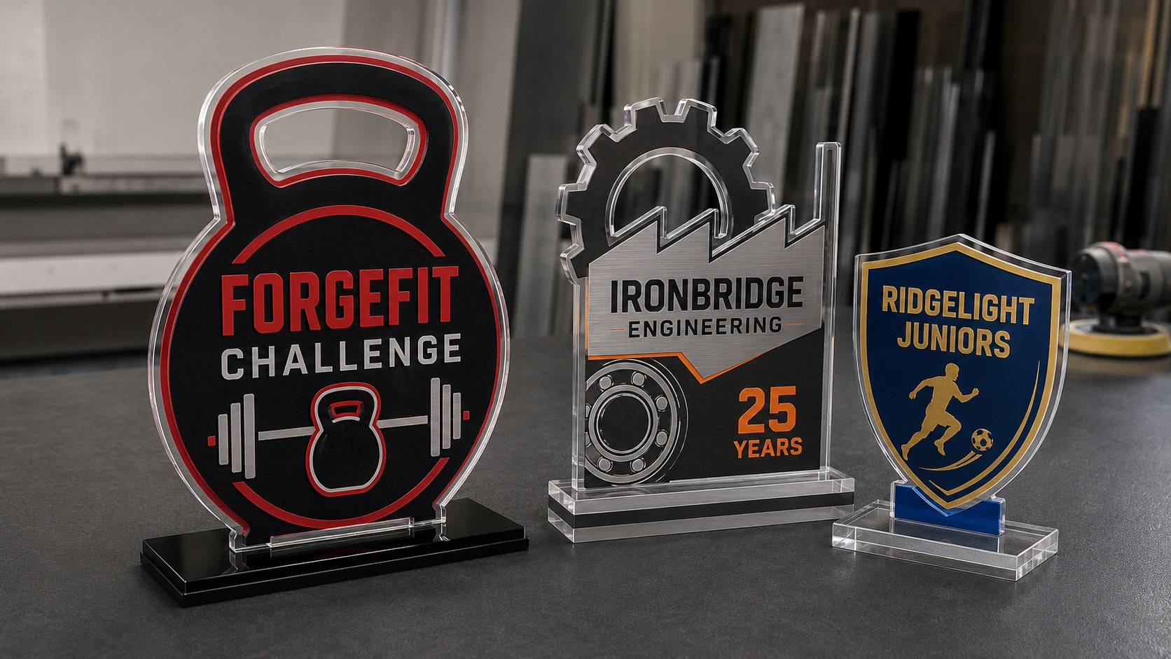 Custom laser-cut acrylic awards produced by Dynamic Signs and Print in South Africa