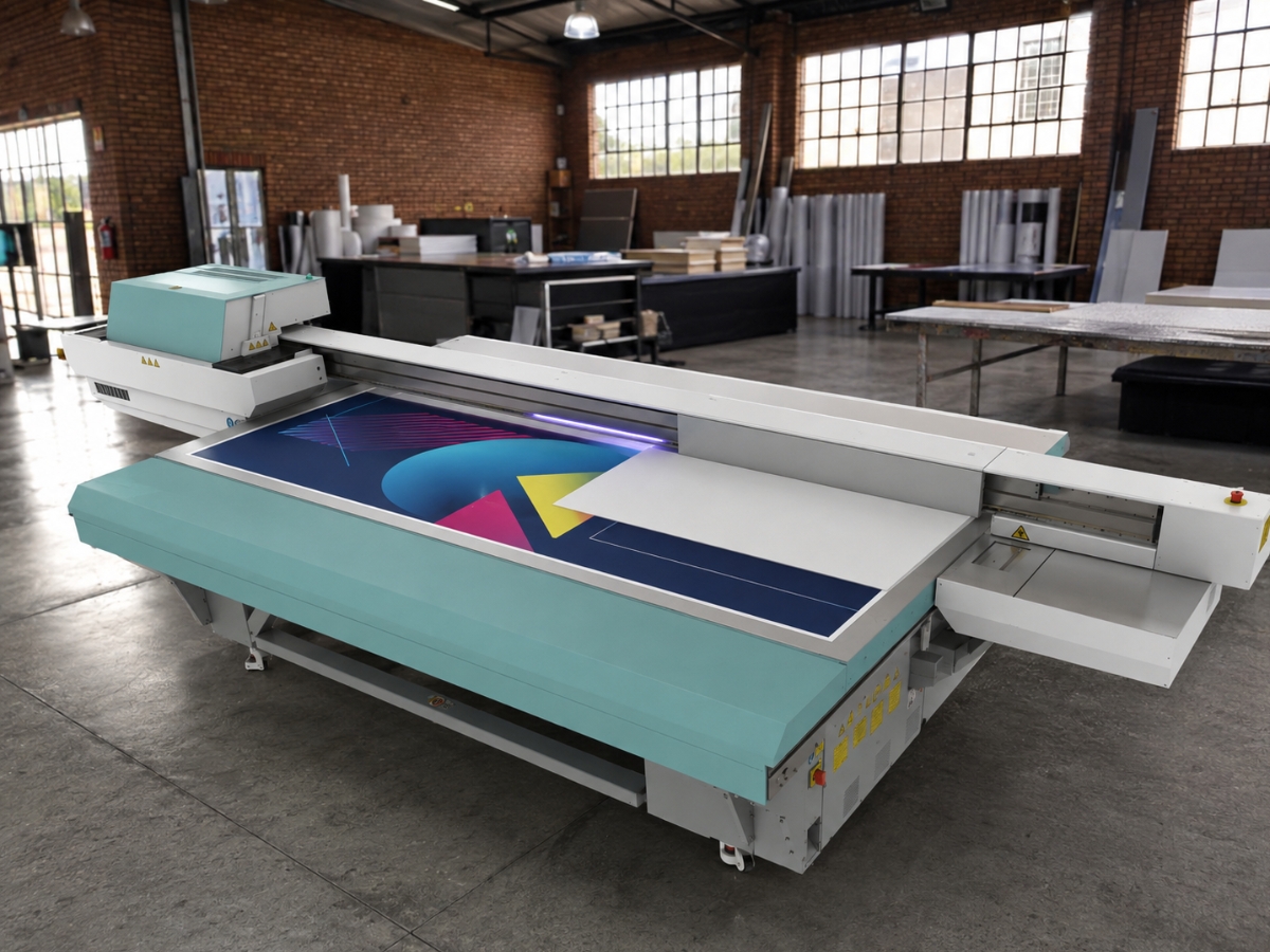 Large flatbed printer producing a full-colour rigid board inside the DSP production facility