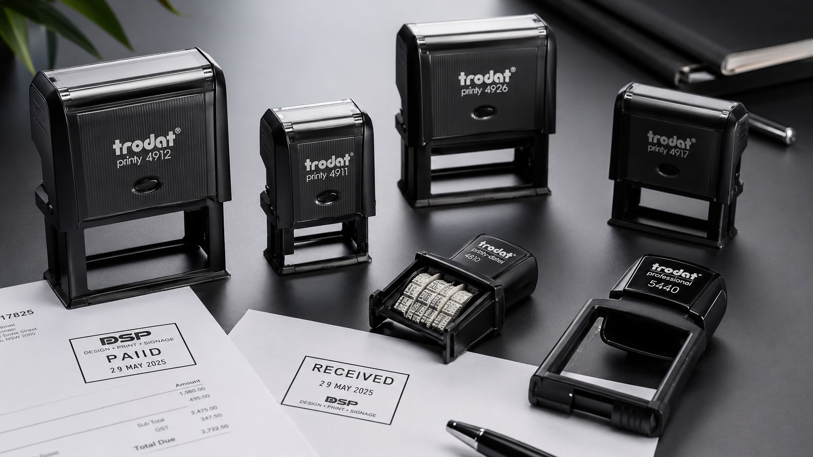 Custom business rubber stamps produced by Dynamic Signs and Print in Springs, Gauteng