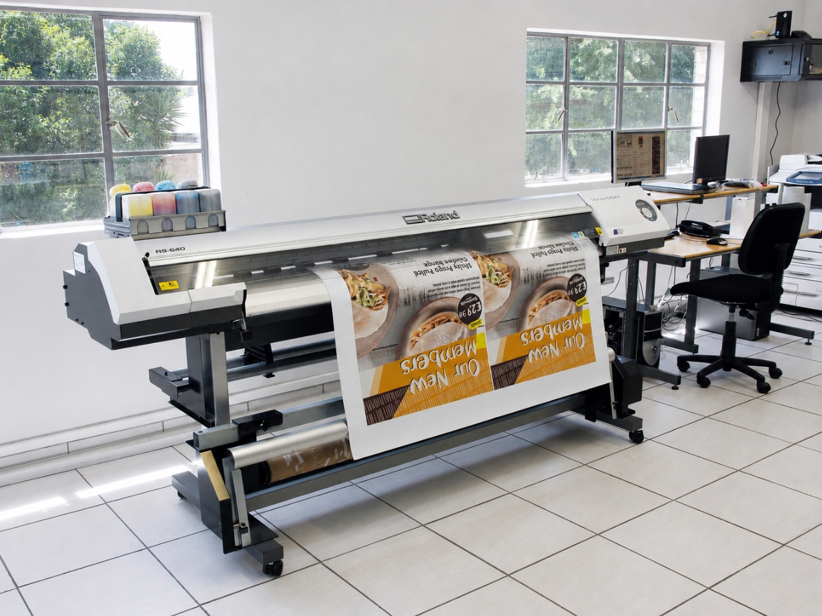 Wide-format printer producing large printed marketing and signage material